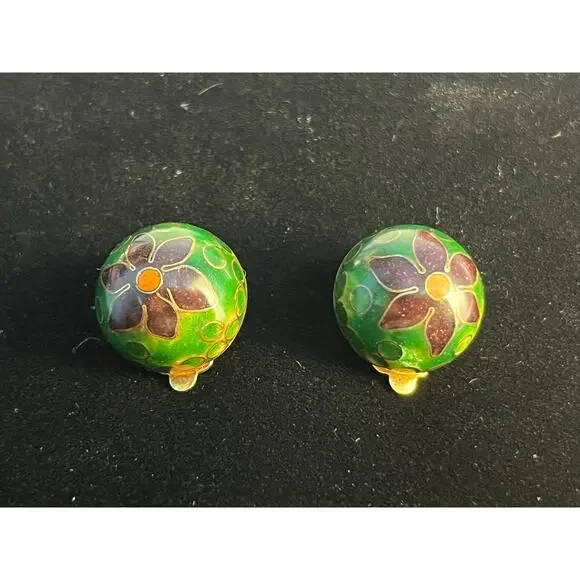 VTG Cloisonné Earring Lot of 4 Enamel Butterfly, Dangle Floral, Clip On Floral